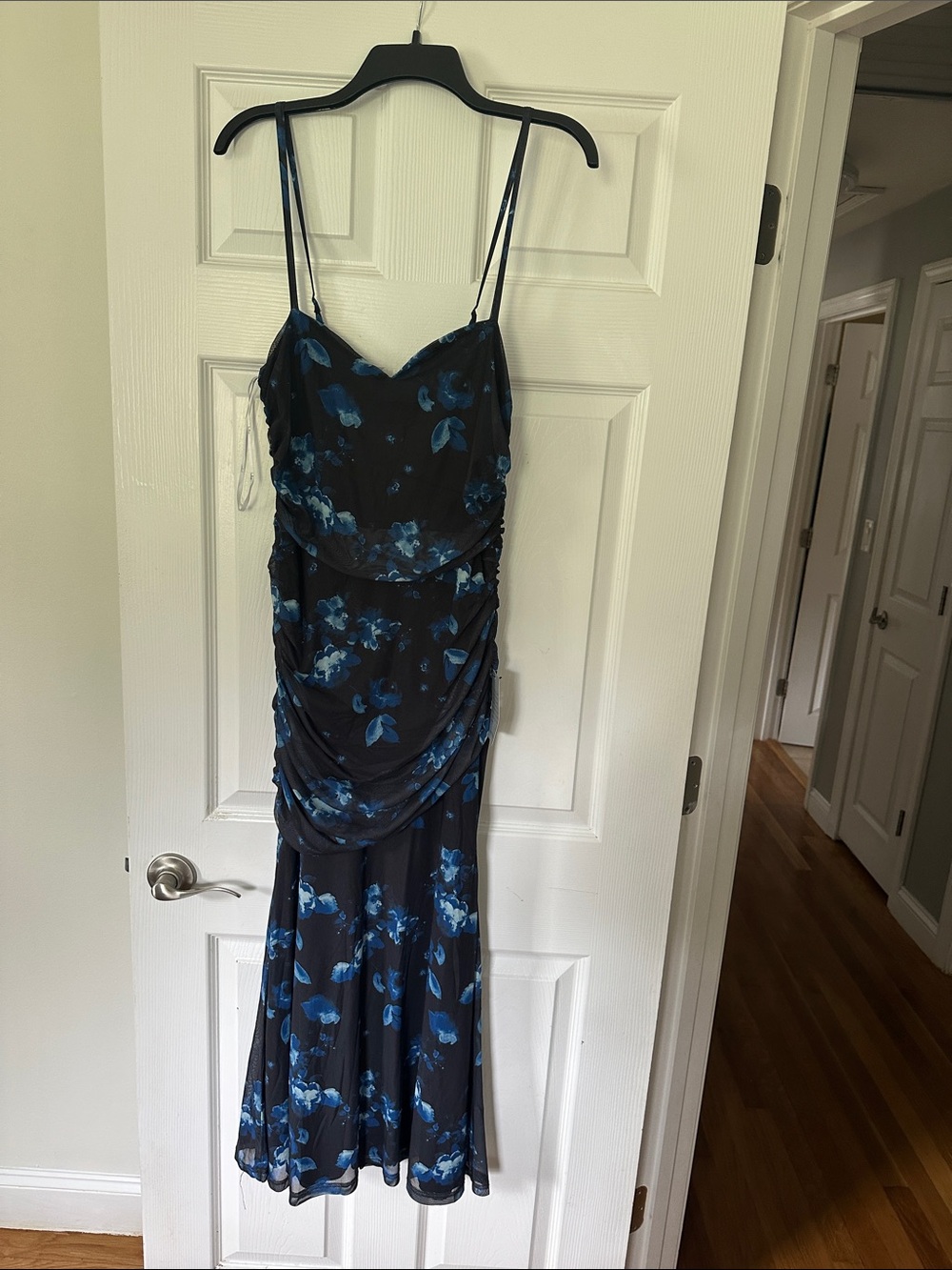 Lulu's Black Maxi Dress with Blue Floral Print - Picture 2 of 4